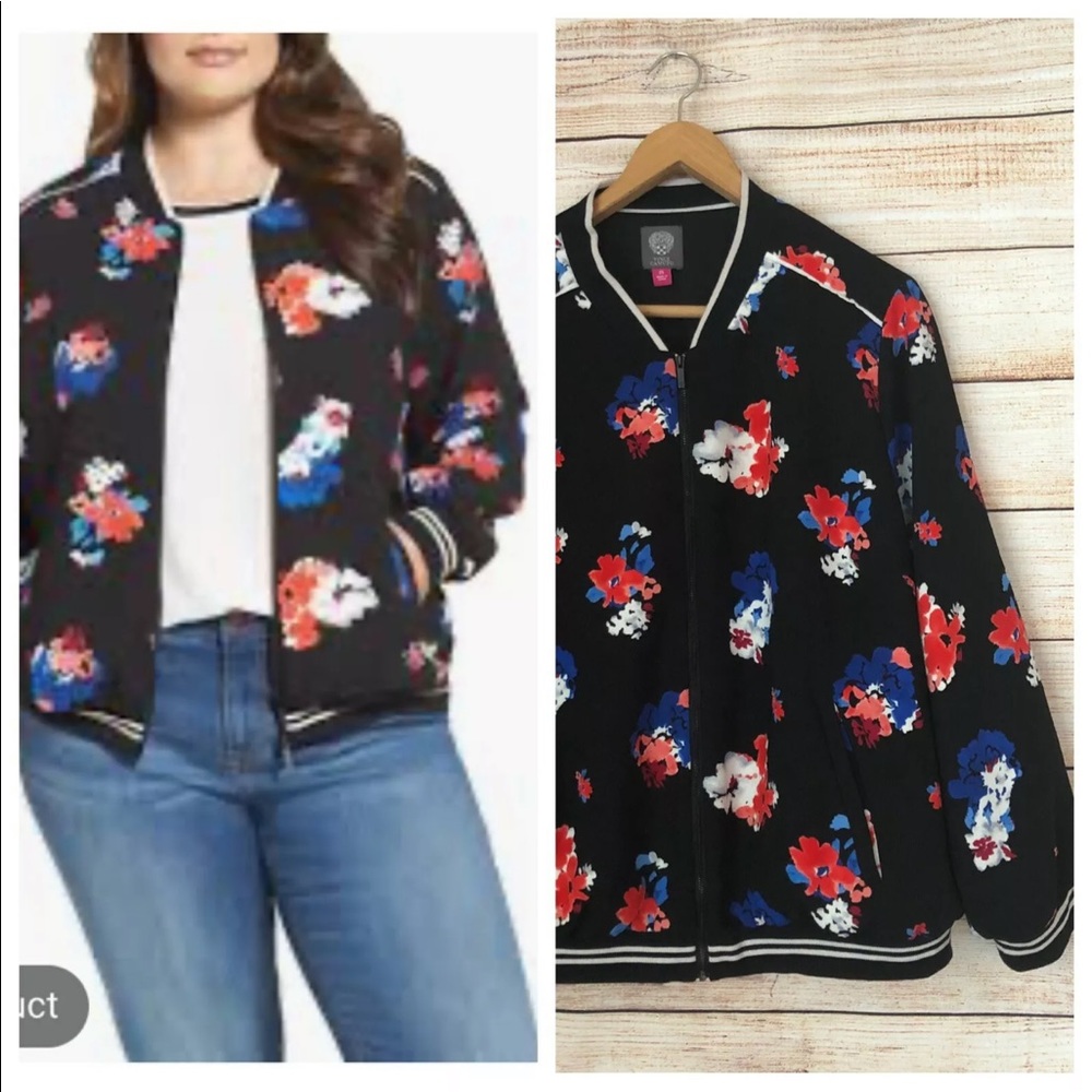 Vince Camuto Black Floral Bomber Jacket